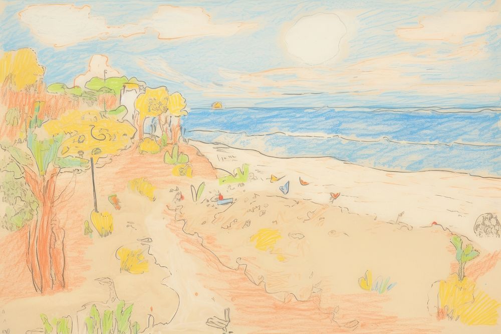 Beach landscape outdoors painting drawing. AI generated Image by rawpixel.