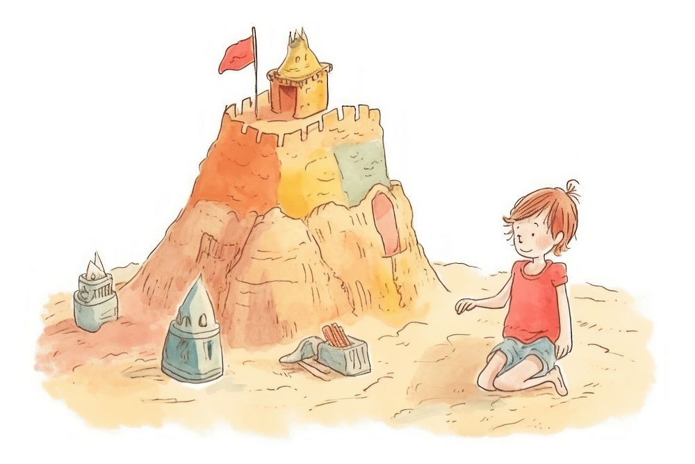 Kid make sand castle drawing sketch outdoors. AI generated Image by rawpixel.