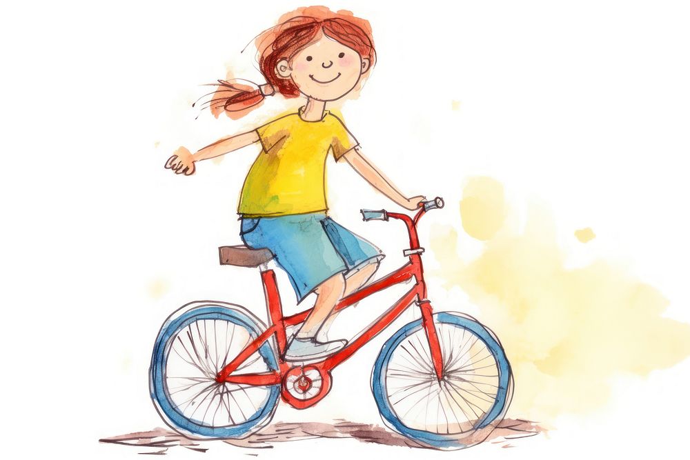 Kid ride a bicycle vehicle drawing wheel. AI generated Image by rawpixel.