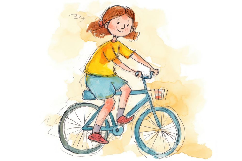 Kid ride a bicycle vehicle cycling drawing. AI generated Image by rawpixel.