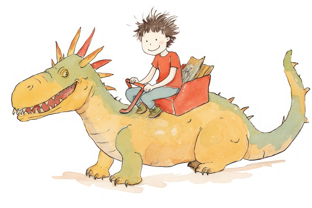 Kid ride dragon dinosaur drawing Premium Photo Illustration rawpixel