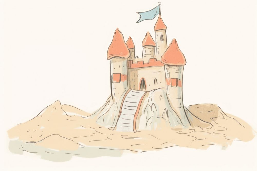 Minimal sand castle drawing sketch architecture. AI generated Image by rawpixel.