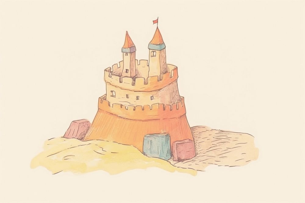 Minimal sand castle drawing sketch architecture. AI generated Image by rawpixel.