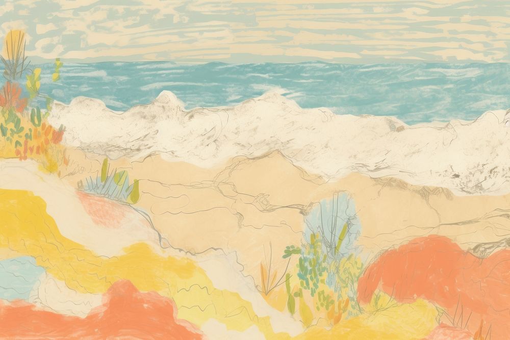 Sand with sea backgrounds painting outdoors. AI generated Image by rawpixel.