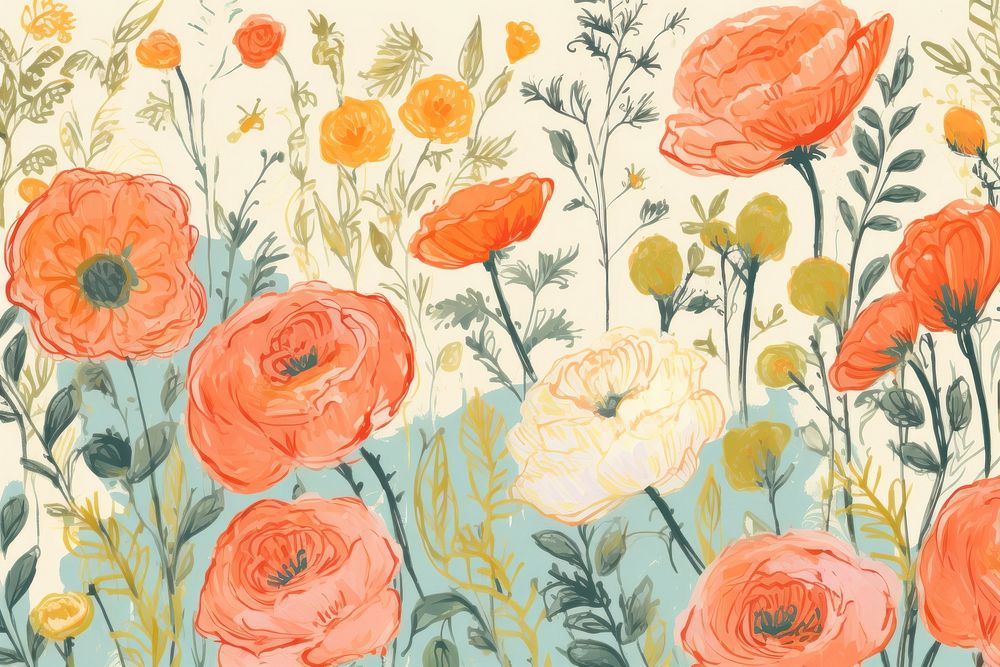 Rose garden backgrounds painting pattern. AI generated Image by rawpixel.