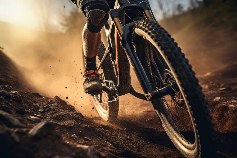 Man riding mountain bicycle sports motorcycle vehicle. AI generated Image by rawpixel.