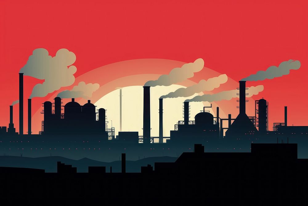 Factory architecture silhouette pollution. AI generated Image by rawpixel.