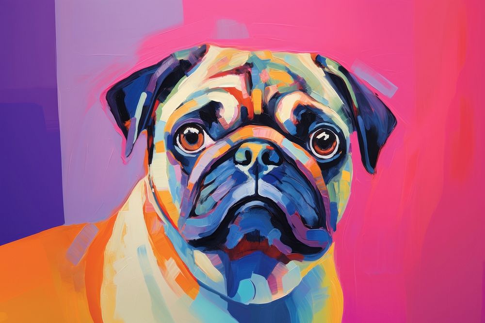 Pug wear glass painting animal mammal. AI generated Image by rawpixel.