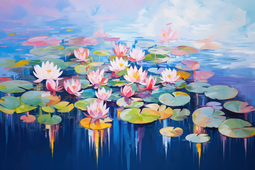 Simple lotus pond painting outdoors flower. AI generated Image by rawpixel.
