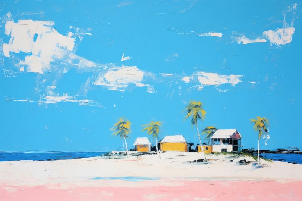 Simple beach with blue sky painting architecture outdoors. AI generated Image by rawpixel.
