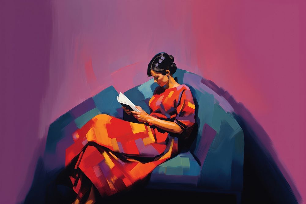 Woman reading book painting adult art. AI generated Image by rawpixel.