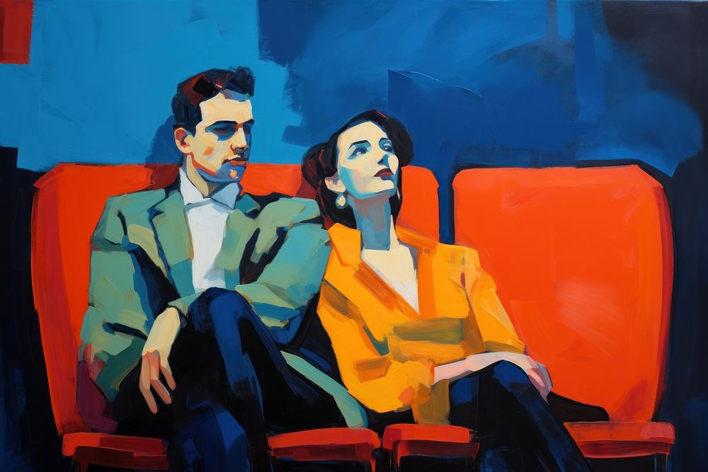 Couple in cinema theater painting togetherness relaxation. AI generated Image by rawpixel.