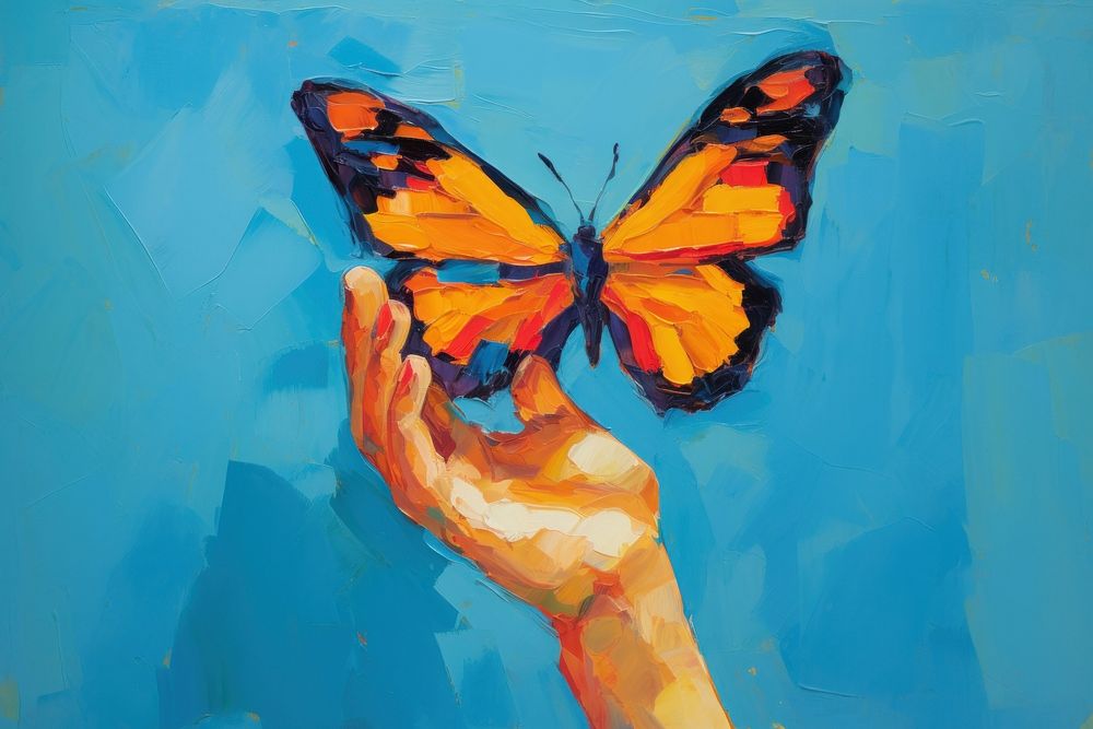 Butterfly on fingers painting animal insect. AI generated Image by rawpixel.