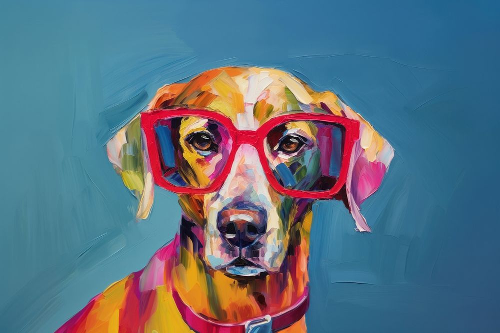 Dog have book on head painting glasses mammal. AI generated Image by rawpixel.