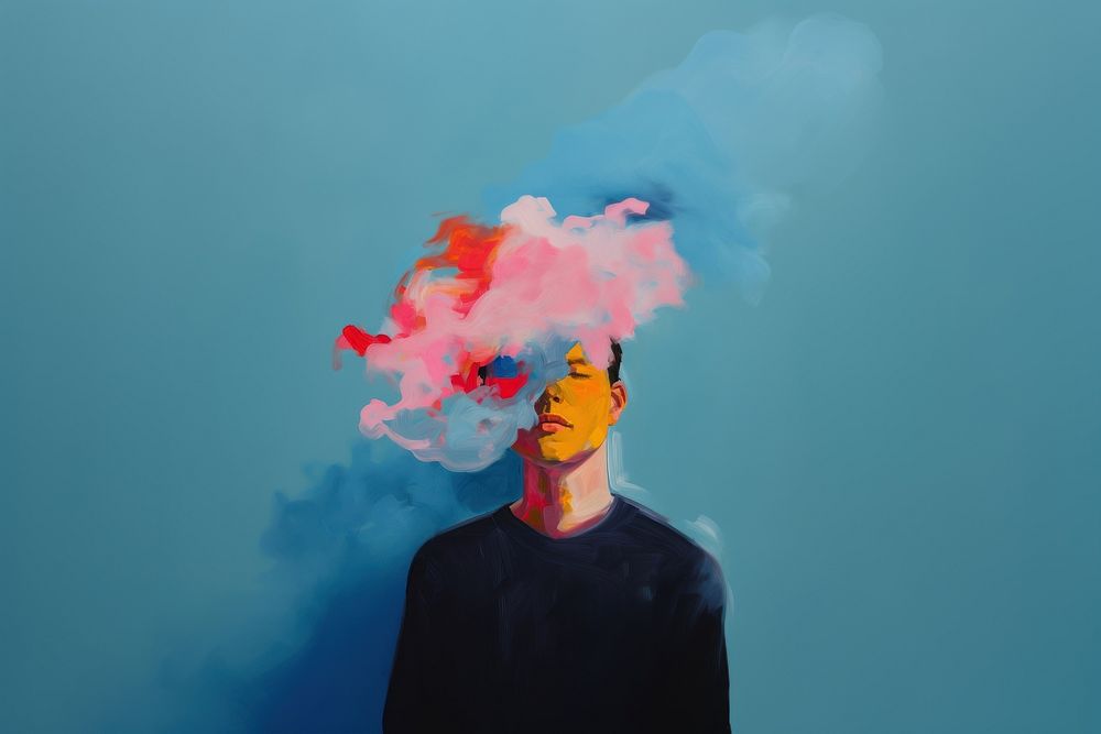Person has cloud on head portrait painting adult. AI generated Image by rawpixel.