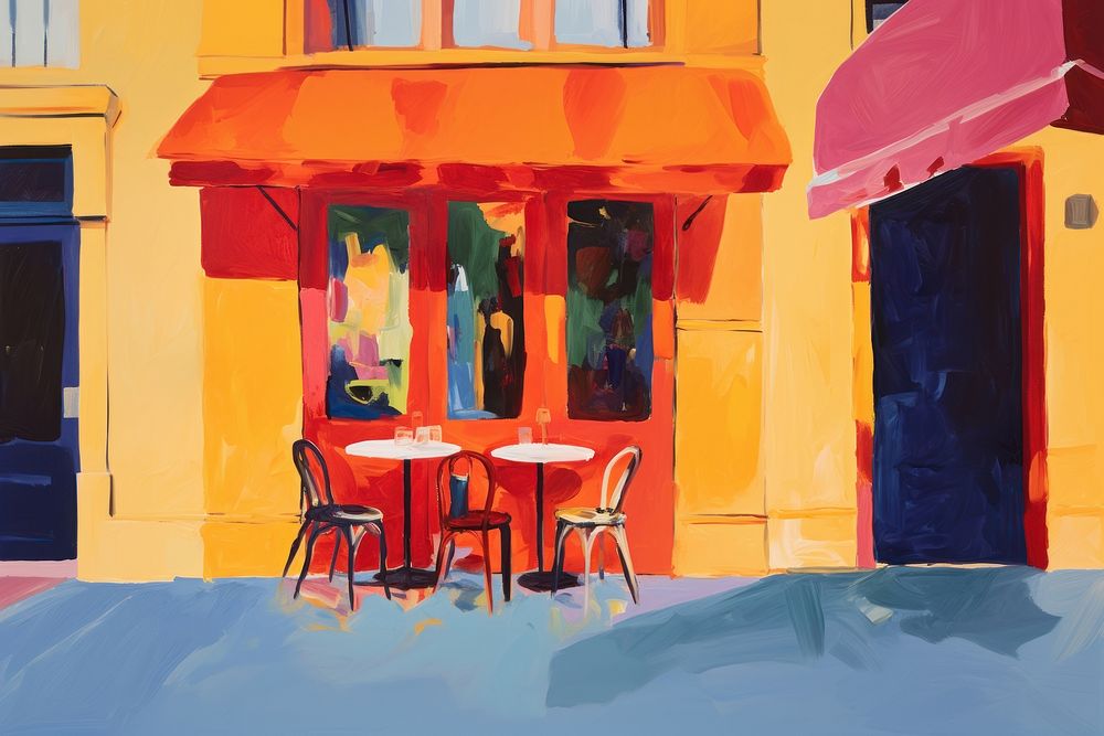 Simple italian restaurant painting chair table. AI generated Image by rawpixel.