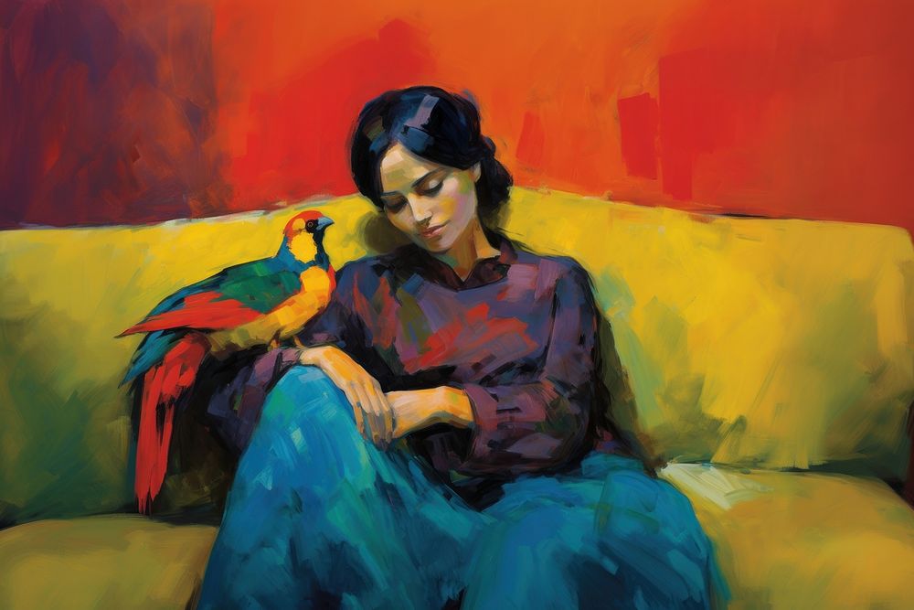 Painting bird sitting parrot