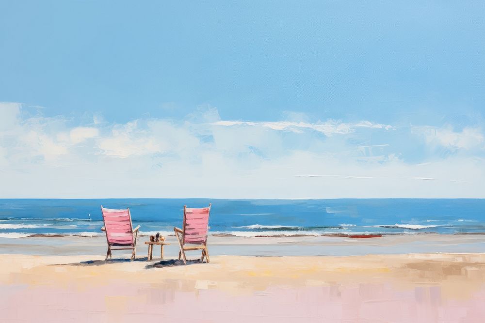 Simple beach with blue sky furniture painting outdoors. AI generated Image by rawpixel.