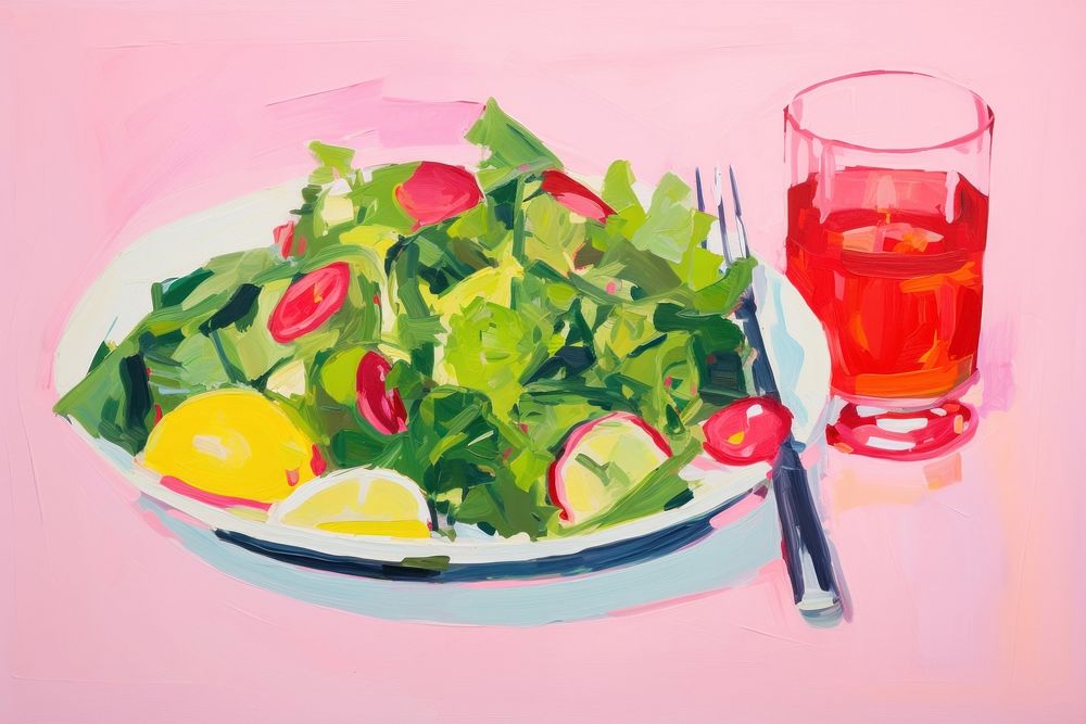 Top view of salad vegetable painting glass. AI generated Image by rawpixel.