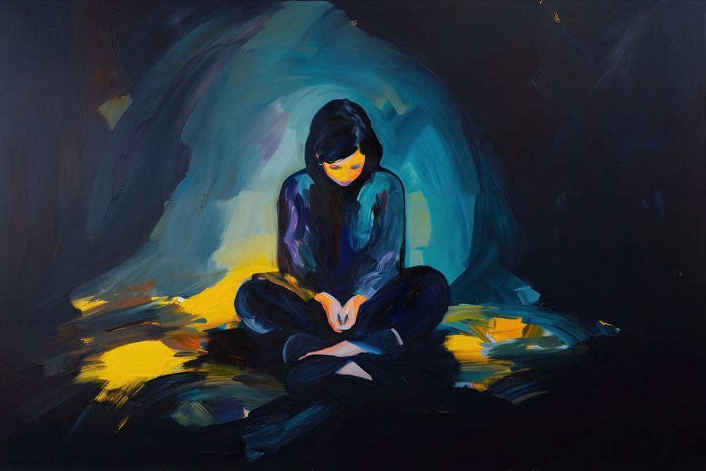 Woman do meditation painting adult cross-legged. AI generated Image by rawpixel.