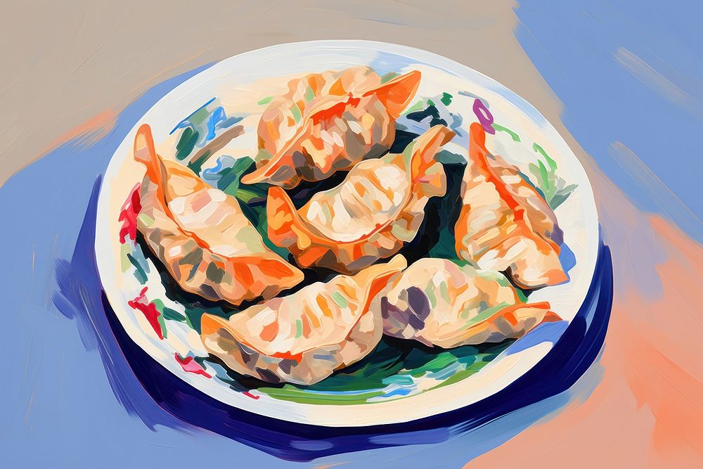 Gyoza dumpling painting plate. AI generated Image by rawpixel.