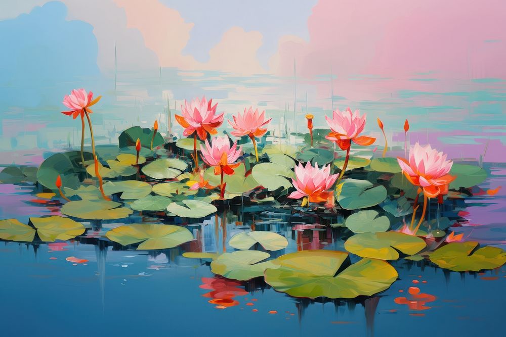 Simple lotus pond painting outdoors flower. AI generated Image by rawpixel.