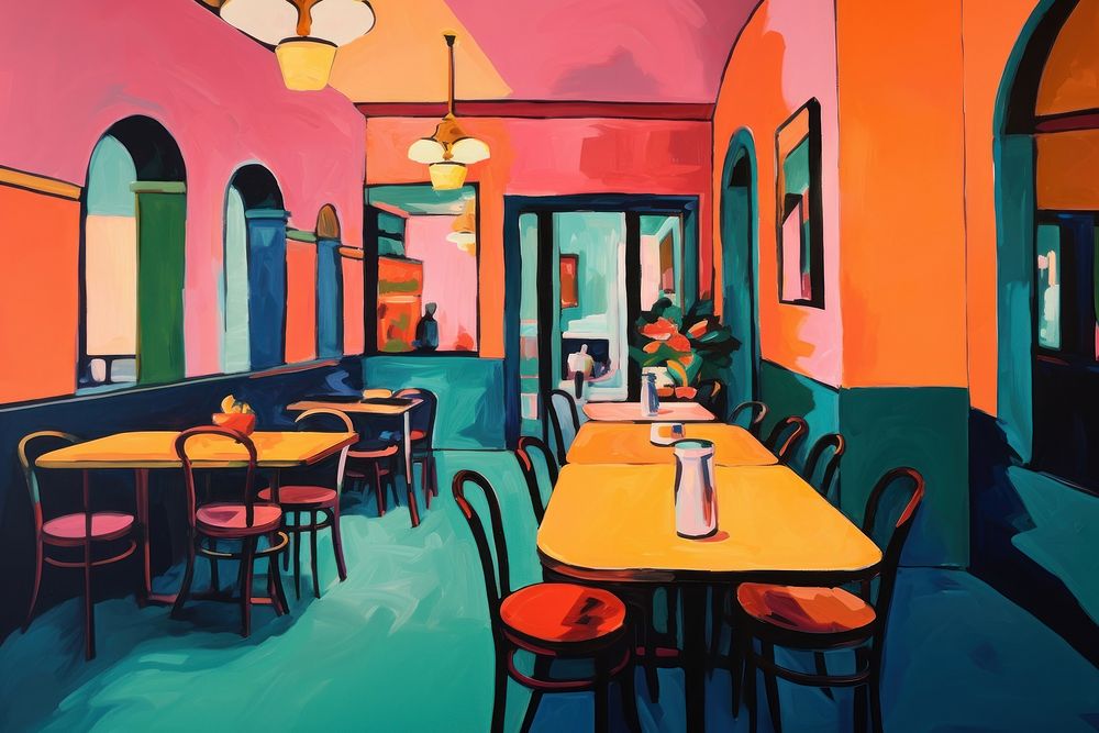 Simple italian restaurant architecture furniture painting. AI generated Image by rawpixel.