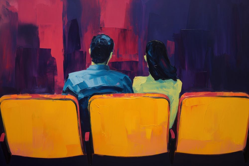 Couple in cinema theater painting adult back. AI generated Image by rawpixel.