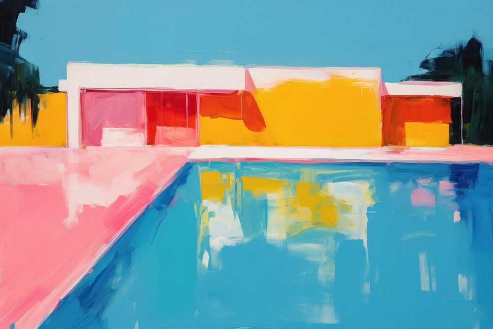 Simple swimming pool painting architecture art. AI generated Image by rawpixel.