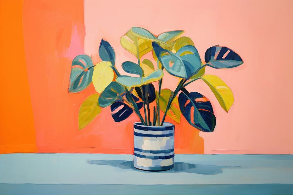 Plant on pot painting art houseplant. AI generated Image by rawpixel.