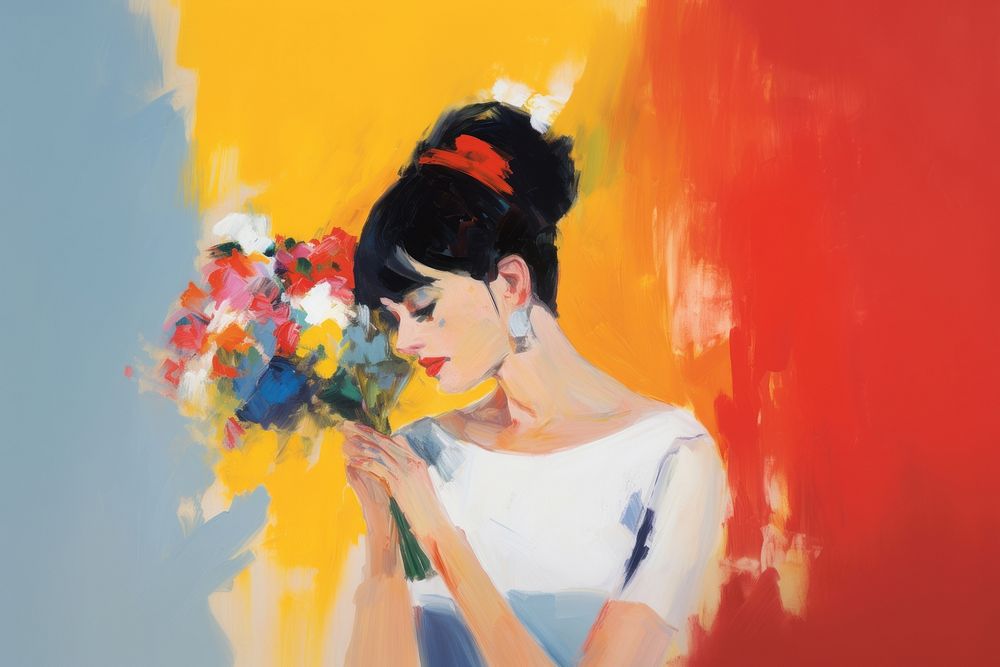 Bride with bouquet painting flower adult. AI generated Image by rawpixel.