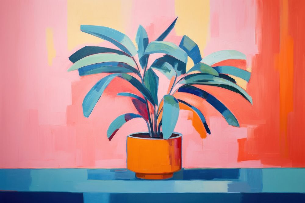 Plant on pot painting art houseplant. AI generated Image by rawpixel.