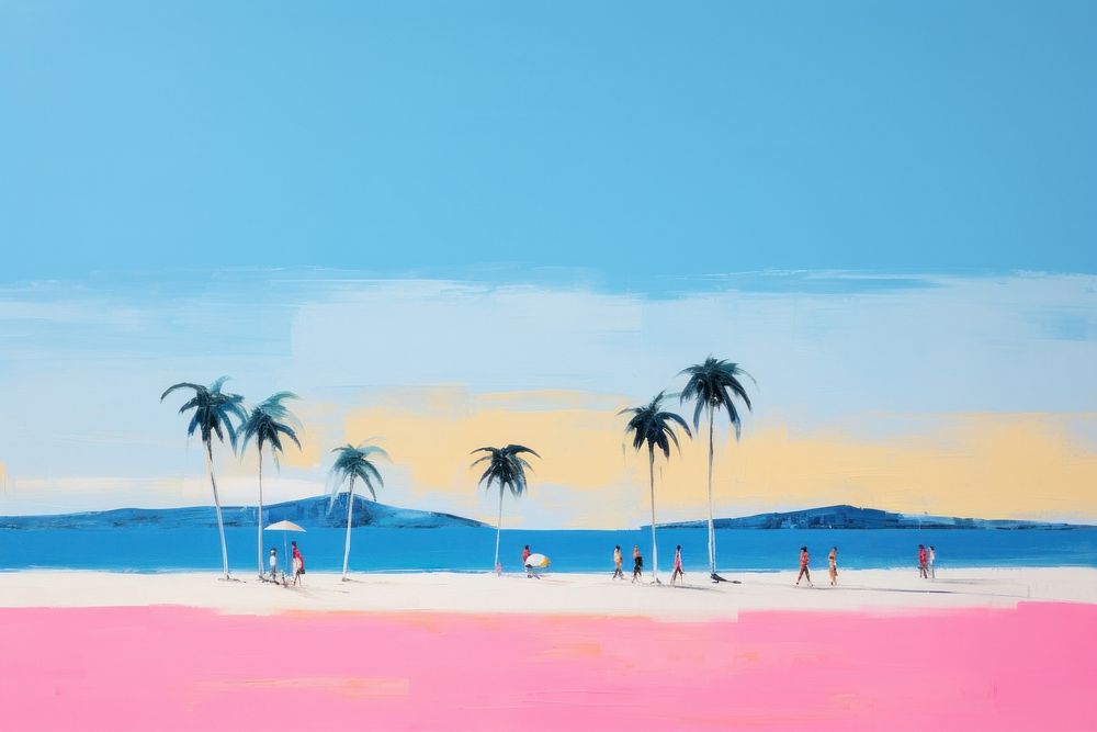 Simple beach with blue sky painting landscape outdoors. AI generated Image by rawpixel.