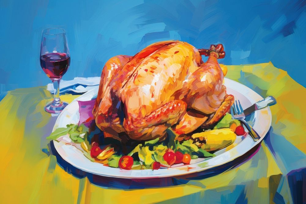 Turkey roast painting dinner food. AI generated Image by rawpixel.