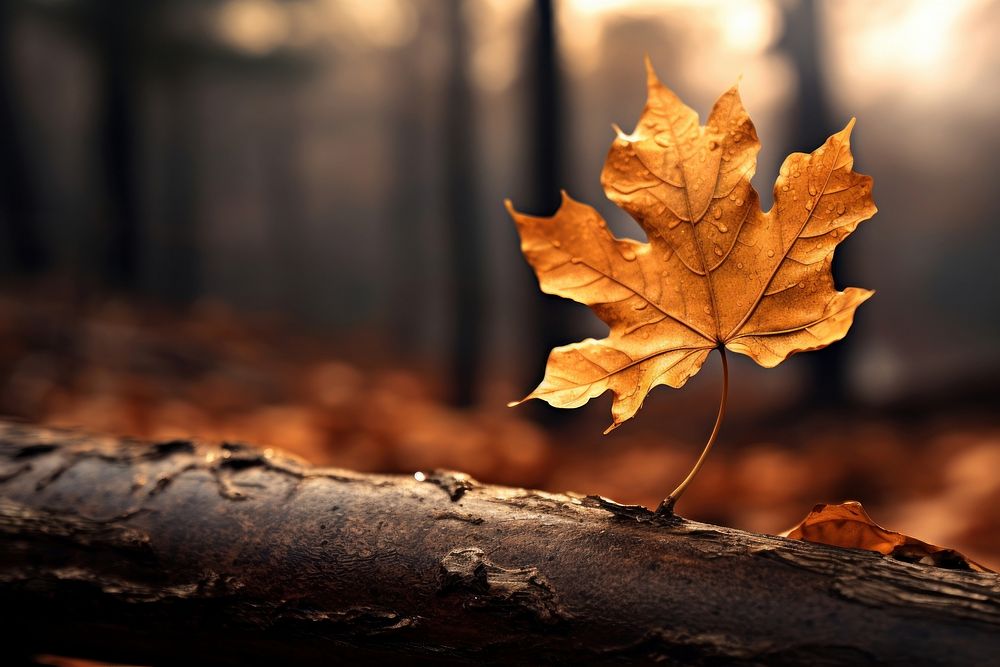 Focus on 1 autumn leaf on a tree plant tranquility fragility. AI generated Image by rawpixel.