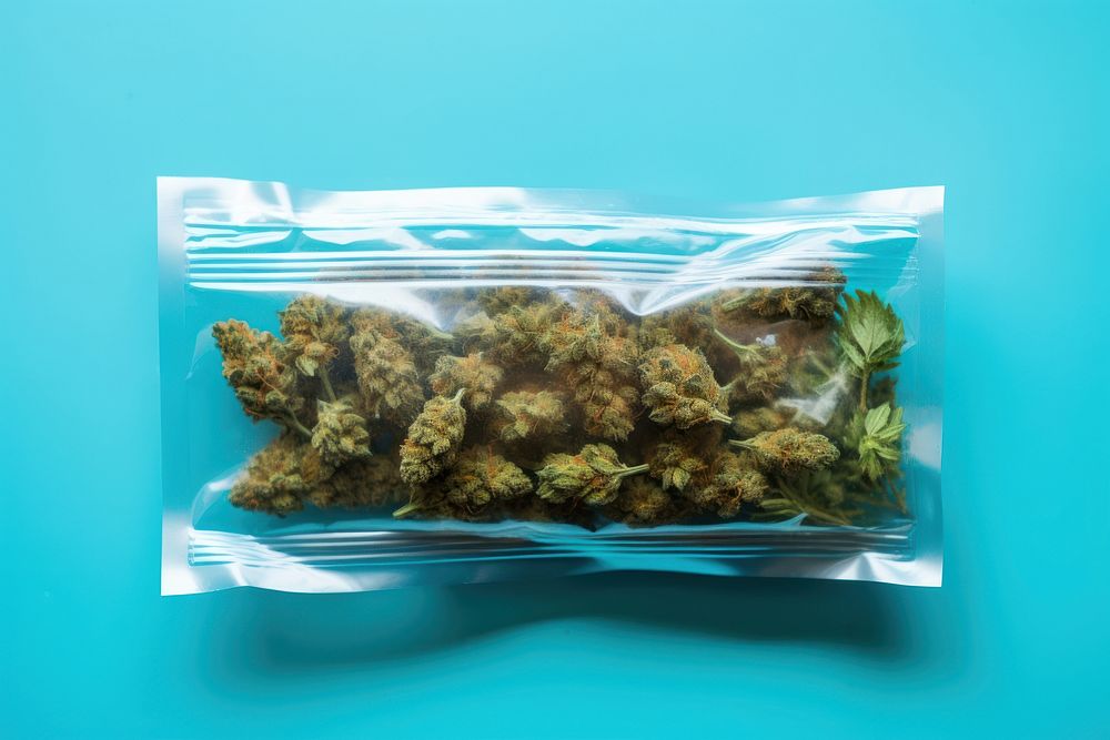 Cannabis in plastic bag plant food vegetable. AI generated Image by rawpixel.