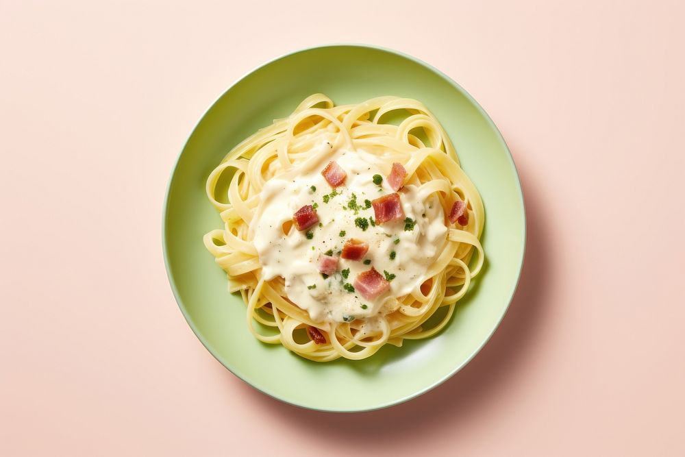 Carbonara with white sauce carbonara spaghetti pasta. AI generated Image by rawpixel.