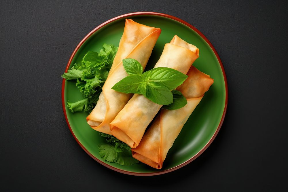 Delicious spring rolls plate food vegetable. AI generated Image by rawpixel.