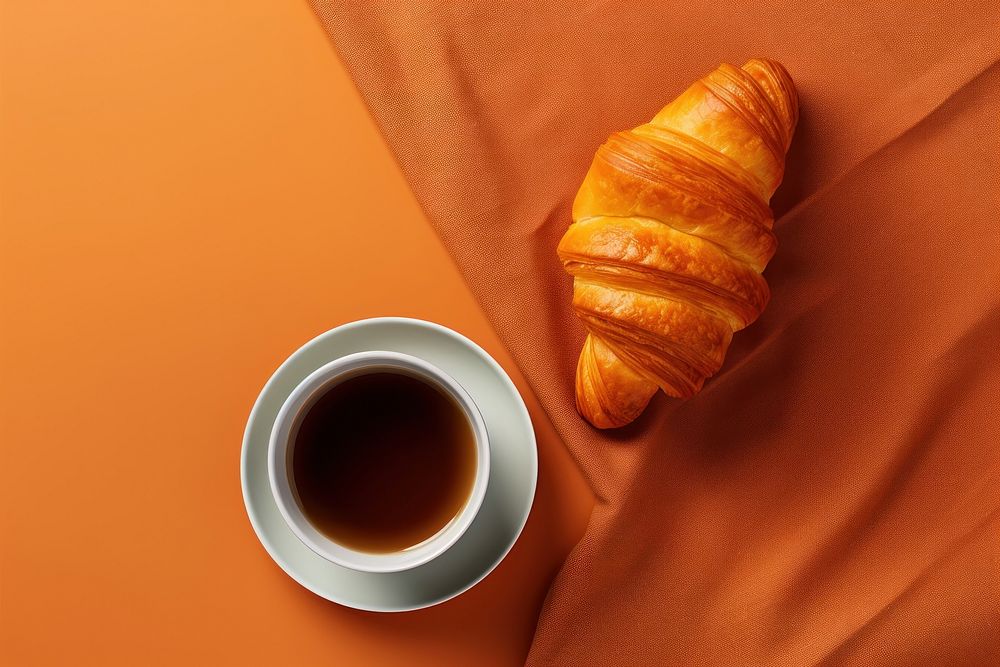 Freshly baked croissant and jam table food cup. AI generated Image by rawpixel.