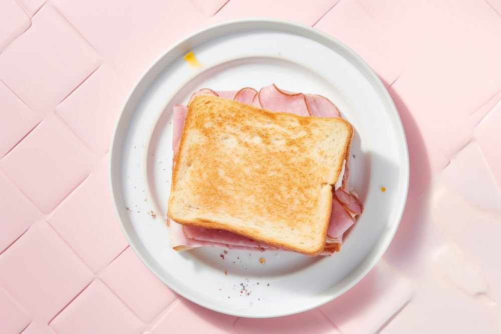 Ham and cheese sandwich on white plate bread food breakfast. AI generated Image by rawpixel.