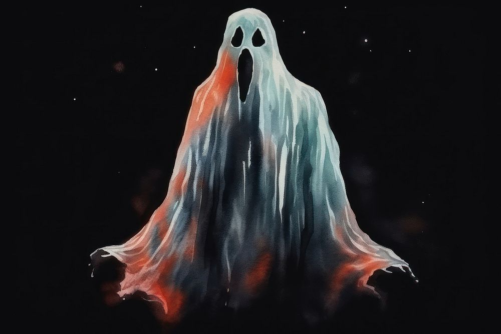 Ghost in watercolor black background representation invertebrate. AI generated Image by rawpixel.