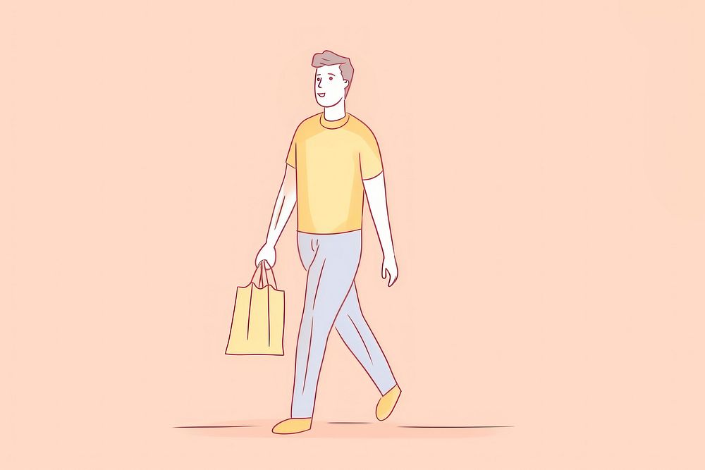 Man walking holding shopping bag cartoon drawing sketch. AI generated Image by rawpixel.