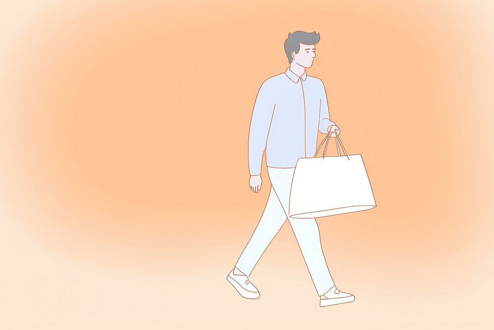 Man walking holding shopping bag cartoon adult line. AI generated Image by rawpixel.
