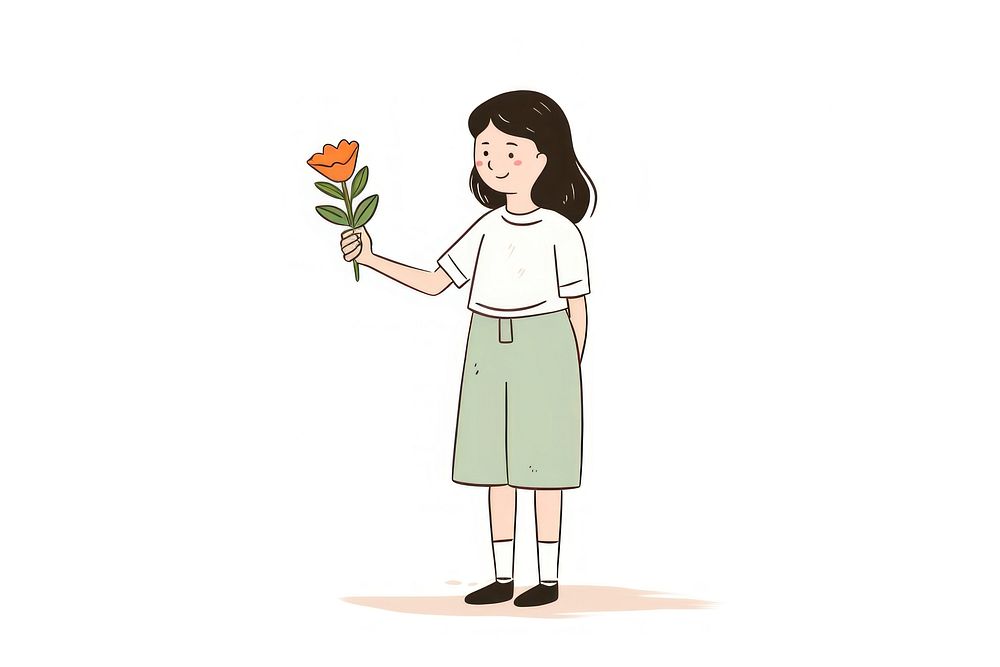 Women holding flower cartoon creativity happiness. AI generated Image by rawpixel.