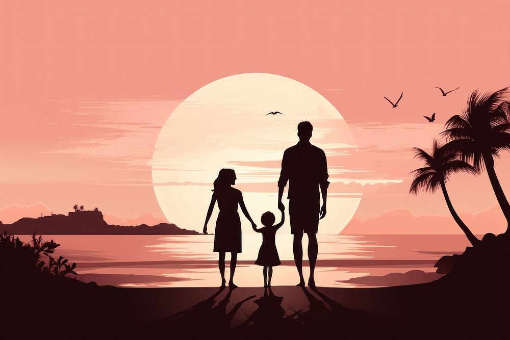 Happy family silhouette beach adult. AI generated Image by rawpixel.