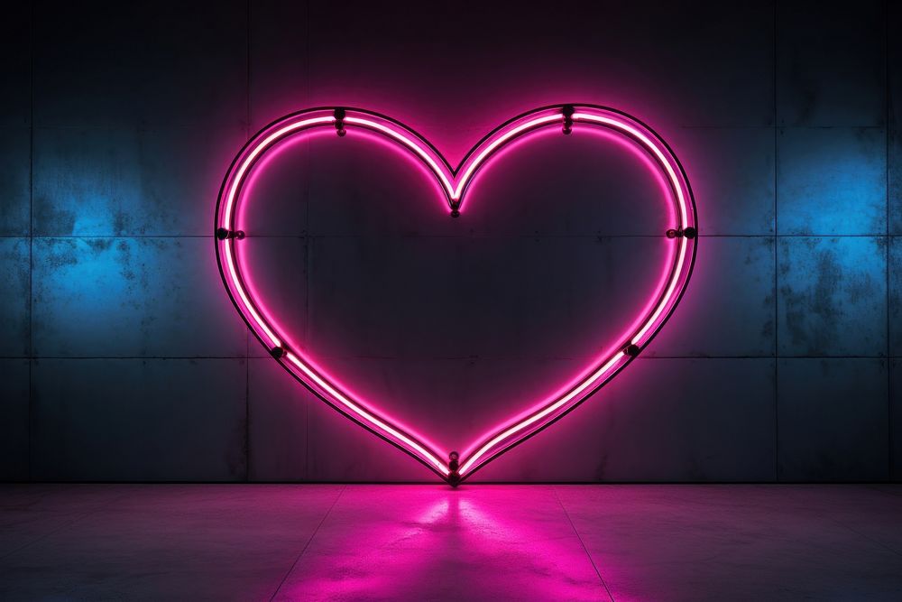 Heart shaped neon sign on empty wall light illuminated creativity. AI generated Image by rawpixel.