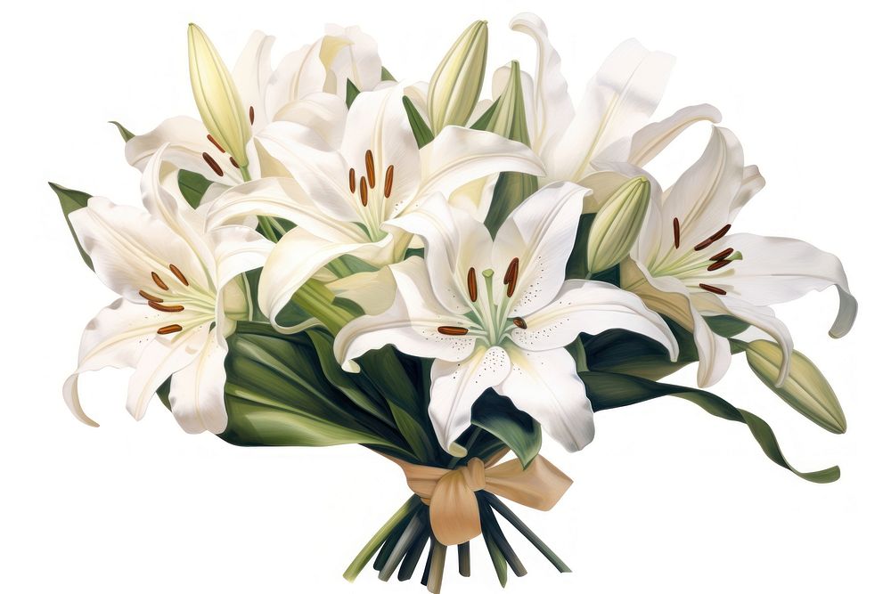 Lily bouquet wrapped in paper flower plant white. AI generated Image by rawpixel.