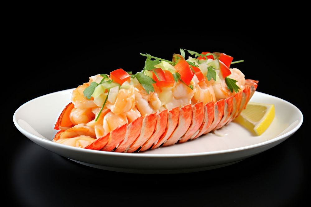 Lobster cut in half cooked on plate seafood meal dish. AI generated Image by rawpixel.
