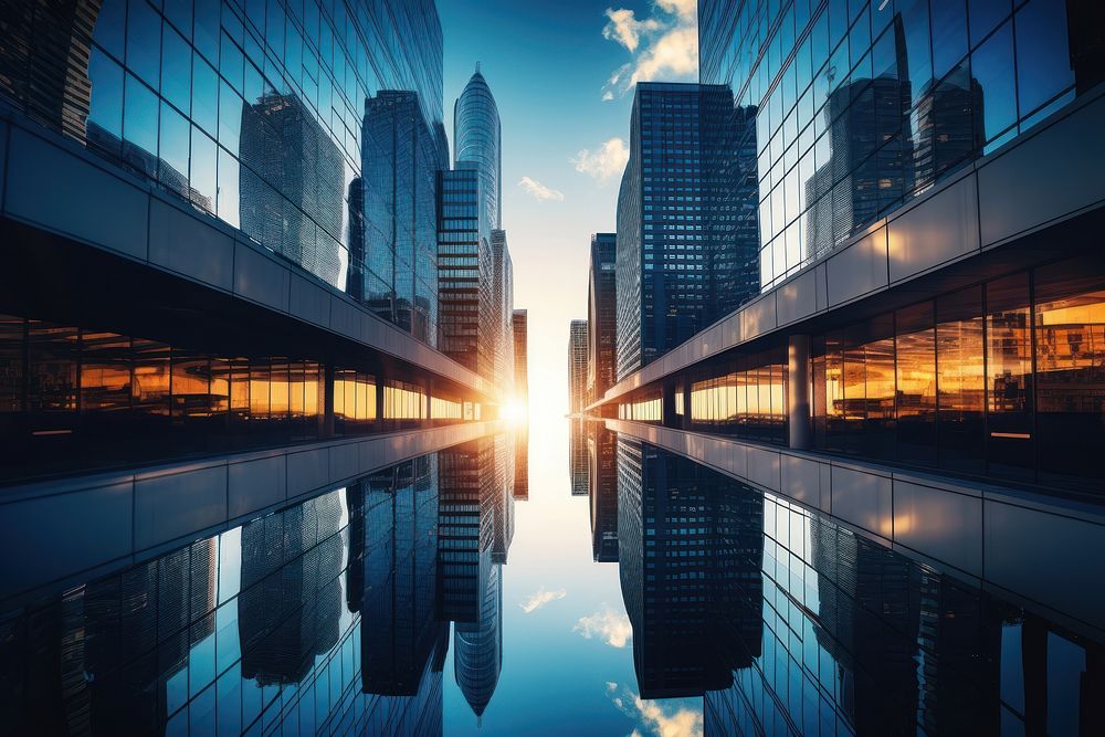Reflective skyscrapers building architecture metropolis. AI generated Image by rawpixel.
