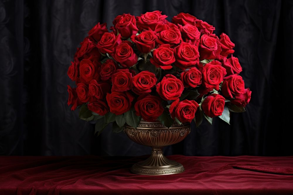 Luxurious bouquet of red roses on empty table flower plant centrepiece. AI generated Image by rawpixel.